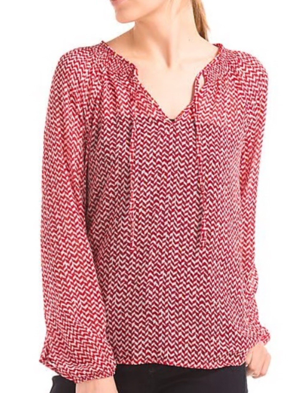 GAP RED WHITE CHEVRON GEO PRINT LONG SLEEVES CHIFFON BLOUSE
